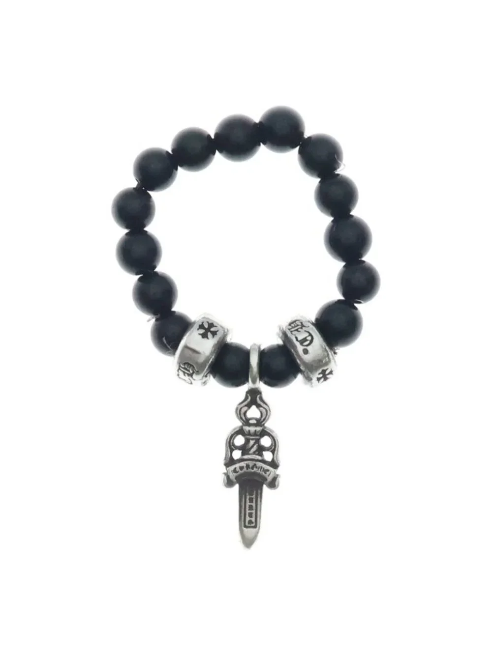 Chrome Hearts Dagger Charm Bead Ring Silver Black